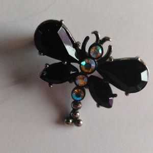 Dragonfly Brooch black stones AB Dragon Fly Pin